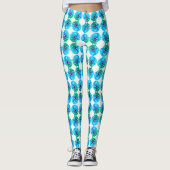 Aquamarin Blue daisy Leggings (Vorderseite)