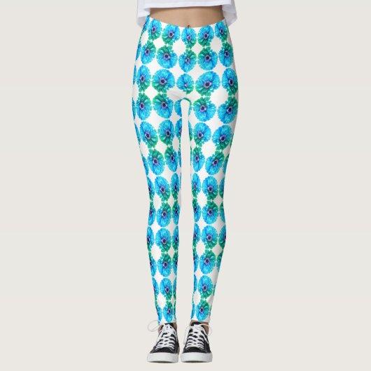 Aquamarin Blue daisy Leggings (Vorderseite)