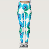 Aquamarin Blue daisy Leggings (Vorderseite)
