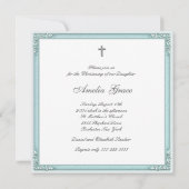 Aquamarin Blue Damask Girl Foto Christening Einladung (Rückseite)