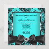 Aquamarin Blue Damask Silver Black Birthday Party Einladung (Rückseite)
