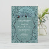 Aquamarin Blue Damask Vintag Peacock Wedding Einladung (Stehend Vorderseite)