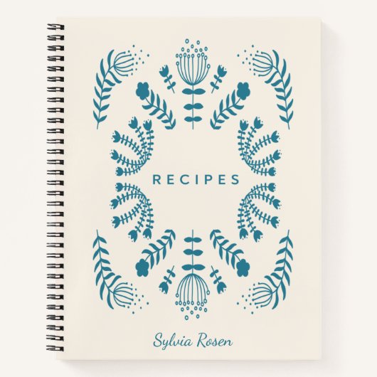 Aquamarin Blue Danish Folk Blume Personalisiert Re Notizblock (Vorderseite)