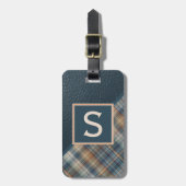 Aquamarin Blue Dark Brown Klasse Einfaches Kariert Gepäckanhänger (Vorderseite vertikal)