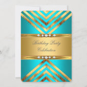 Aquamarin Blue Deko Stripe Gold Diamond Party Einladung (Rückseite)