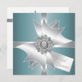 Aquamarin Blue Diamond Bow Bridal Dusche Einladung (Vorne/Hinten)