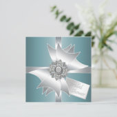 Aquamarin Blue Diamond Bow Bridal Dusche Einladung (Stehend Vorderseite)
