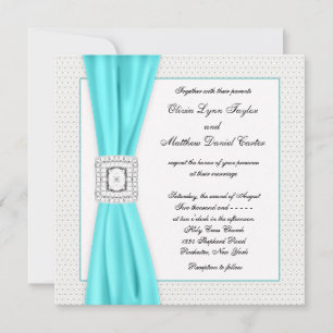 Aquamarin Blue Diamond Ivory Wedding Einladung