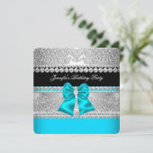 Aquamarin Blue Diamond Lace Geburtstagsparty Einladung (Stehend Vorderseite)