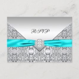 Aquamarin Blue Diamond Wedding RSVP Karte