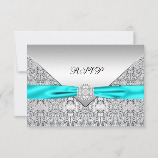 Aquamarin Blue Diamond Wedding RSVP Karte (Vorderseite)