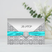 Aquamarin Blue Diamond Wedding RSVP Karte (Stehend Vorderseite)