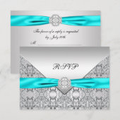 Aquamarin Blue Diamond Wedding RSVP Karte (Vorne/Hinten)