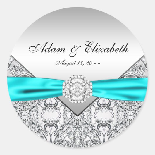 Aquamarin Blue Diamond Wedding Runder Aufkleber (Vorderseite)