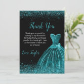 Aquamarin Blue Dress Imitate Glitzer Sweet 16 Birt Dankeskarte (Stehend Vorderseite)