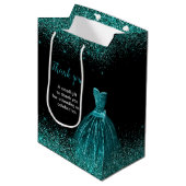 Aquamarin Blue Dress Imitate Glitzer Sweet 16 Birt Mittlere Geschenktüte (Vorderseite Schrägansicht)