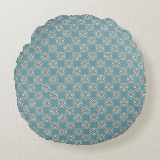 Aquamarin Blue Elegance Geometric Round Pillow Rundes Kissen (Vorderseite)