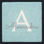 Aquamarin Blue Elegante Glitzer & Sparkle Monogram Steinuntersetzer<br><div class="desc">Aquamarines Aqua Blue Imitats Glitzer und Sparkle Elegant Stone Tile. Diese Stein-Tiles können auf Ihren Anfangs- und Vornamen angepasst werden und machen ein perfektes Sweet 16 Birthday,  Wedding oder Weihnachtsgeschenk.</div>