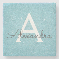 Aquamarin Blue Elegante Glitzer & Sparkle Monogram