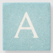 Aquamarin Blue Elegante Glitzer & Sparkle Monogram Steinuntersetzer (Vorderseite)