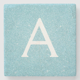 Aquamarin Blue Elegante Glitzer & Sparkle Monogram Steinuntersetzer