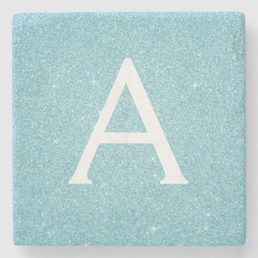 Aquamarin Blue Elegante Glitzer & Sparkle Monogram Steinuntersetzer (Vorderseite)
