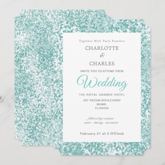 Aquamarin Blue Elegante Wedding Einladung (Vorne/Hinten)