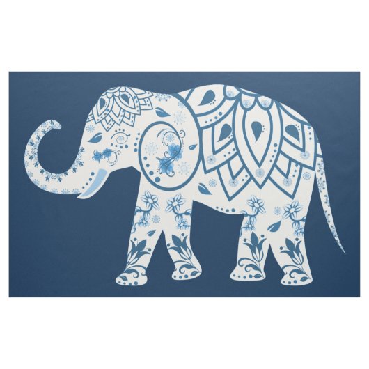 Aquamarin Blue Elephant Mural Fabric Stoff (Yard (91,4 cm))