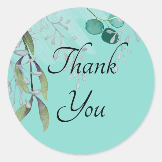 Aquamarin Blue Eucalyptus Watercolor Runder Aufkleber (Vorderseite)
