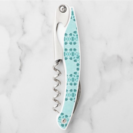 Aquamarin Blue Floral Abstrakt Kellnermesser (Vorderseite)