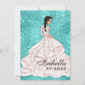 Aquamarin Blue Floral Quinceañera Geburtstag Einla Einladung (Rückseite)