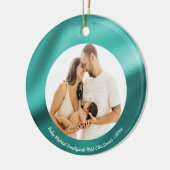 Aquamarin Blue Foil, Baby 1. Weihnachten Keramik Ornament (Links)