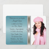 Aquamarin Blue Foto Bat Mitzvah Einladung (Vorne/Hinten)