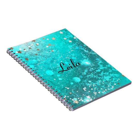 Aquamarin Blue Funkelnd Glitzer Name Aqua Notebook Notizblock (Rechte Seite)