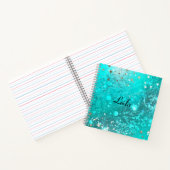 Aquamarin Blue Funkelnd Glitzer Name Notizblock (Innenseite)