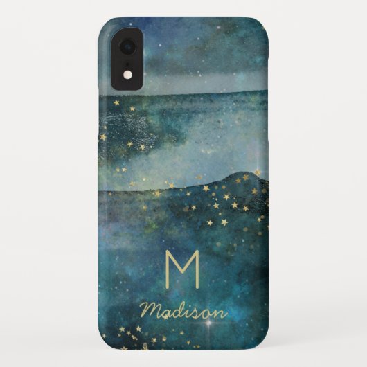 Aquamarin Blue Galaxy Gold Stars Celestial Sky Mon Case-Mate iPhone Hülle (Rückseite)