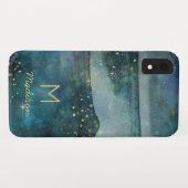 Aquamarin Blue Galaxy Gold Stars Celestial Sky Mon Case-Mate iPhone Hülle (Rückseite (Horizontal))