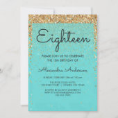 Aquamarin Blue Girly Glitzer Sparkle 18. Geburtsta Einladung (Vorderseite)