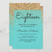 Aquamarin Blue Girly Glitzer Sparkle 18. Geburtsta Einladung (Vorne/Hinten)