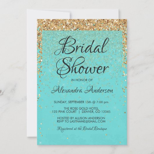 Aquamarin Blue Girly Glitzer Sparkle Brautparty Einladung (Vorderseite)