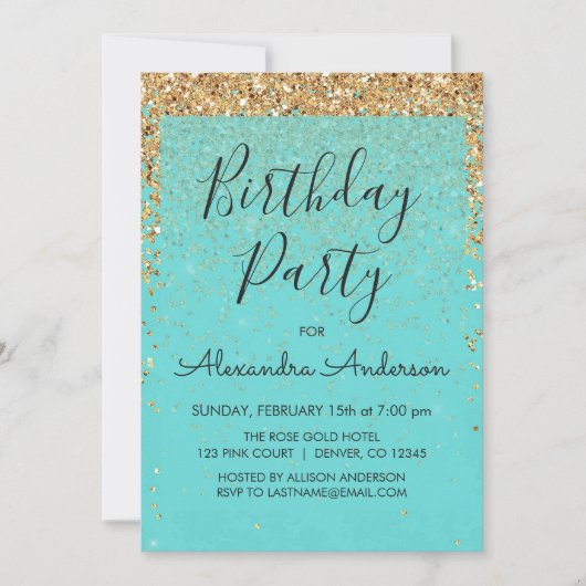 Aquamarin Blue Girly Glitzer Sparkle Einladung (Vorderseite)