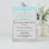 Aquamarin Blue Girly Glitzer Sparkle Quinceanera Einladung (Stehend Vorderseite)