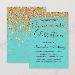 Aquamarin Blue Girly Glitzer Sparkle Quinceanera Einladung
