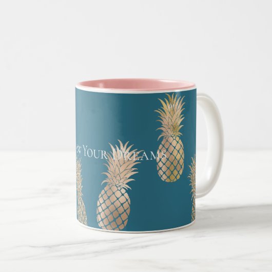Aquamarin Blue Glam Ananas Zweifarbige Tasse (VorderseiteRechts)