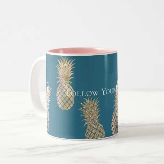 Aquamarin Blue Glam Ananas Zweifarbige Tasse (Vorderseite Links)