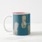 Aquamarin Blue Glam Ananas Zweifarbige Tasse (Links)