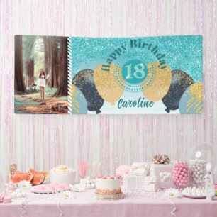 Aquamarin Blue Glitzer 18. Geburtstag & Balloons Banner