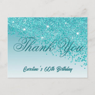 Aquamarin Blue Glitzer, 60. Geburtstag Danke Postkarte