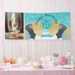 Aquamarin Blue Glitzer 70. Geburtstag & Balloons Banner