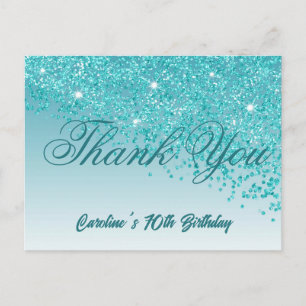 Aquamarin Blue Glitzer, 70. Geburtstag Danke Postkarte